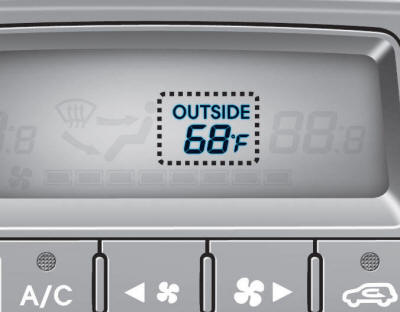 Hyundai Tucson: <b>Outside thermometer</b>. The current outside temperature is displayed in 1F (1C) increments. The temperature