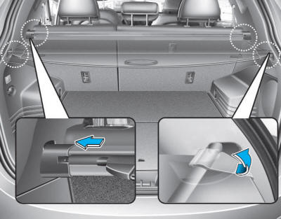 Hyundai Tucson: <b>Floor mat anchor(s)</b>. 1. Pull the cargo security screen towards the rear of the vehicle by the handle.
