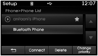 Hyundai Tucson: <b>Using My Music Mode</b>. From the paired phone list, select the phone you want to switch to the highest