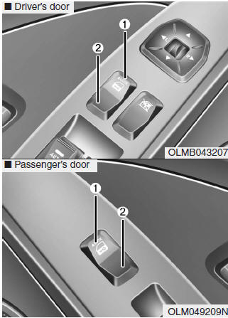 Hyundai Tucson: <b>Operating door locks from outside the vehicle</b>. When pressing the front portion (1) of the switch, all vehicle doors will lock.
