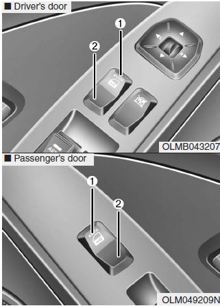 Hyundai Tucson: <b>Operating door locks from outside the vehicle</b>. When pressing the front portion (1) of the switch, all vehicle doors will lock.
