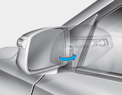 Hyundai Tucson: Outside rearview mirrors. To fold outside rearview mirror, grasp the housing of mirror and then fold it