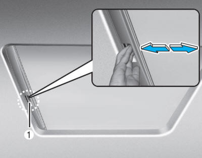 Hyundai Tucson: Panoramic sunroof. Open and close the roller blind manually using the handle (1).