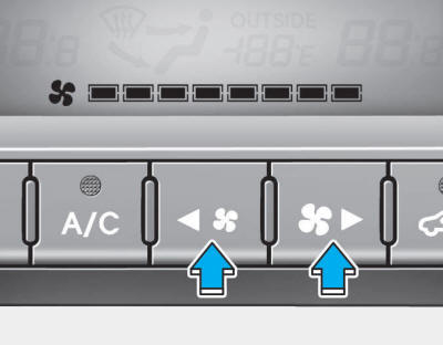 Hyundai Tucson: <b>Outside thermometer</b>. The fan speed can be set to the desired speed by operating the fan speed control