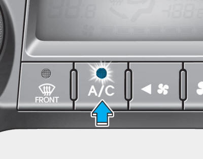 Hyundai Tucson: <b>Outside thermometer</b>. Press the A/C button to turn the air conditioning system on (indicator light