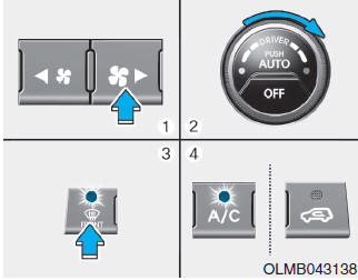 Hyundai Tucson: <b>Automatic climate control system</b>. 1. Set the fan speed to the highest position.