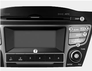 Hyundai Tucson: Audio Head Unit (for XM RADIOTM equipped model). 7. ~ 