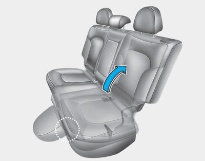 Hyundai Tucson: Rear seats. 7. To use the rear seat, lift and push the seatback backward. Push the seatback