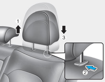 Hyundai Tucson: Headrest. Adjusting the height up and down