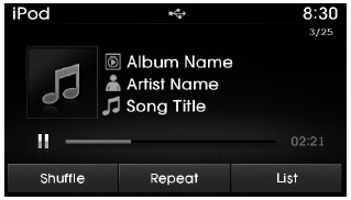 Hyundai Tucson: USB Mode. While playing, press the  button