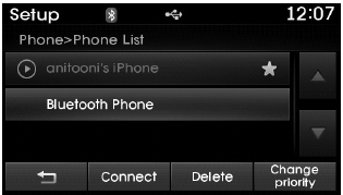 Hyundai Tucson: <b>Using My Music Mode</b>. From the paired phone list, select the device you want to delete and press the